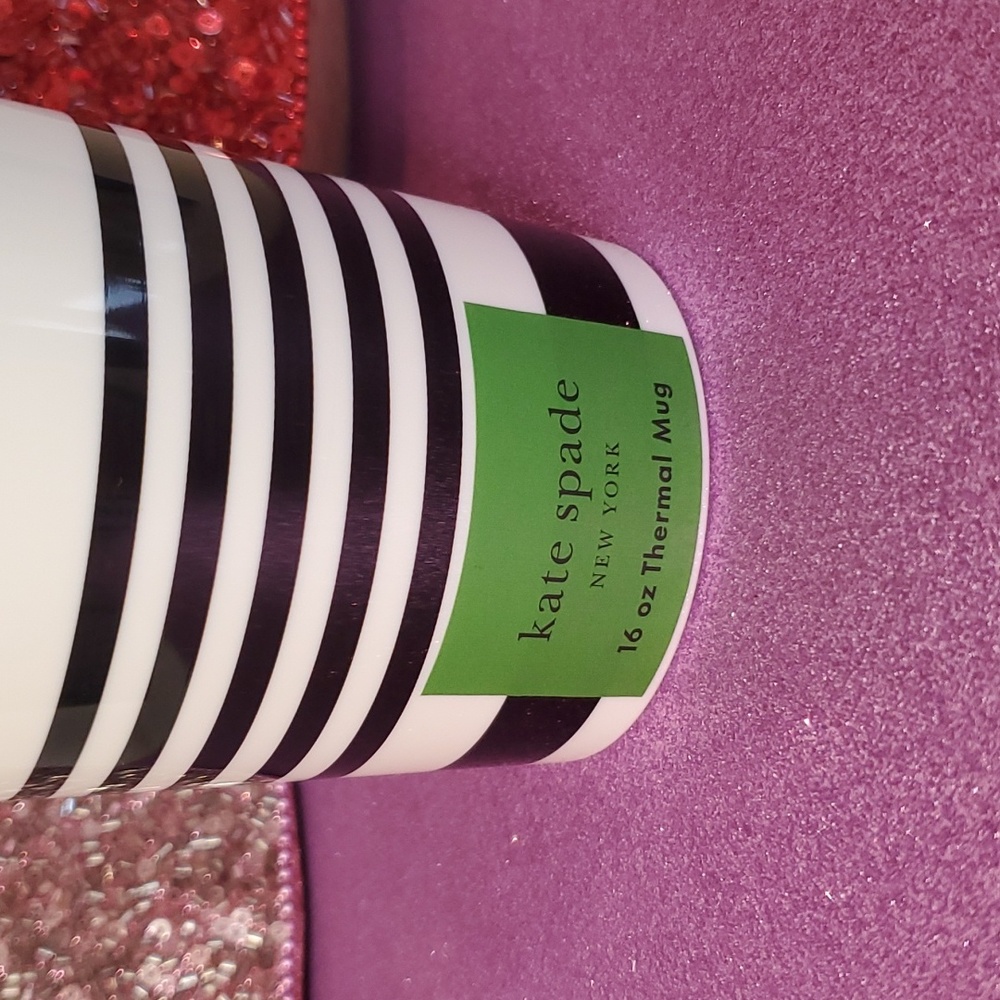 Kate Spade ♠️❤️NWT❤️♠️ "Black Stripe" 16 oz. Thermal Travel Mug♠️❤️♠️❤️♠️❤️ - Picture 6 of 10